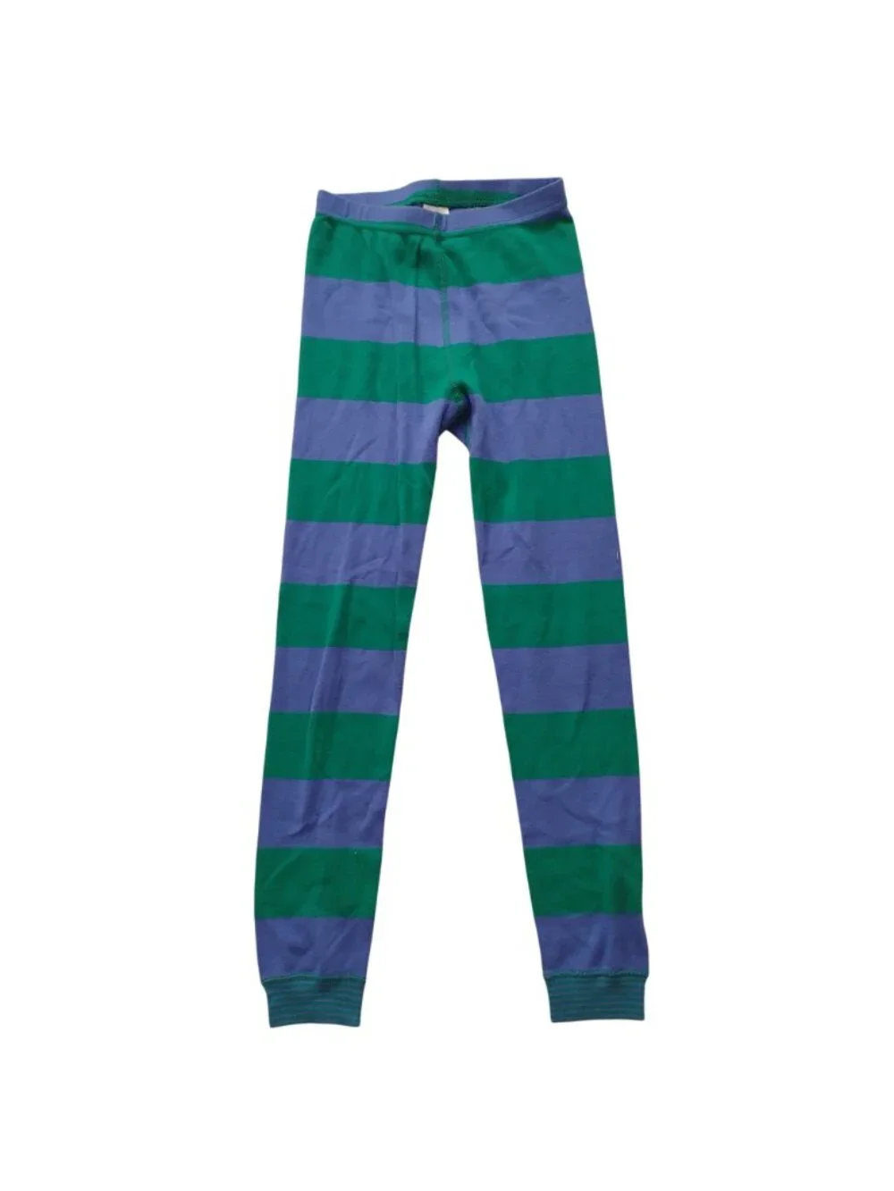 Hanna Andersson Kids Pajamas 8 Blue Green Wide Stripe Cotton Long Johns PJs